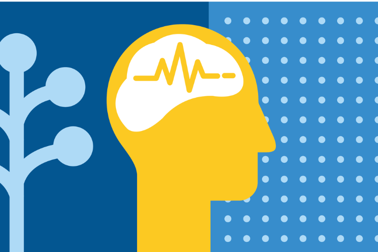 CGI of a yellow head in side profile against a blue background