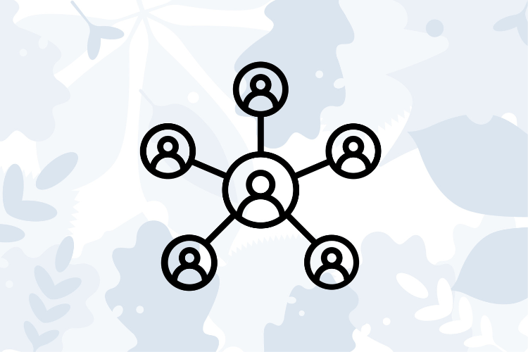 an icon of people connected to each other on a blue background