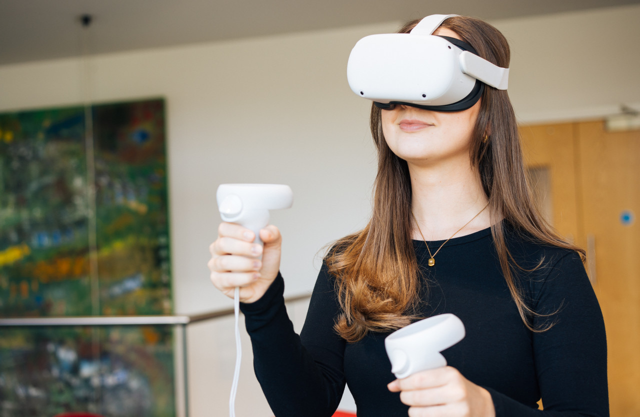 Young female using a VR headset