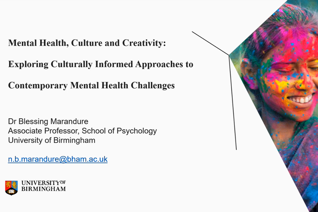 Mental Health, Culture and Creativity - Dr Blessing Marandure, May 2026