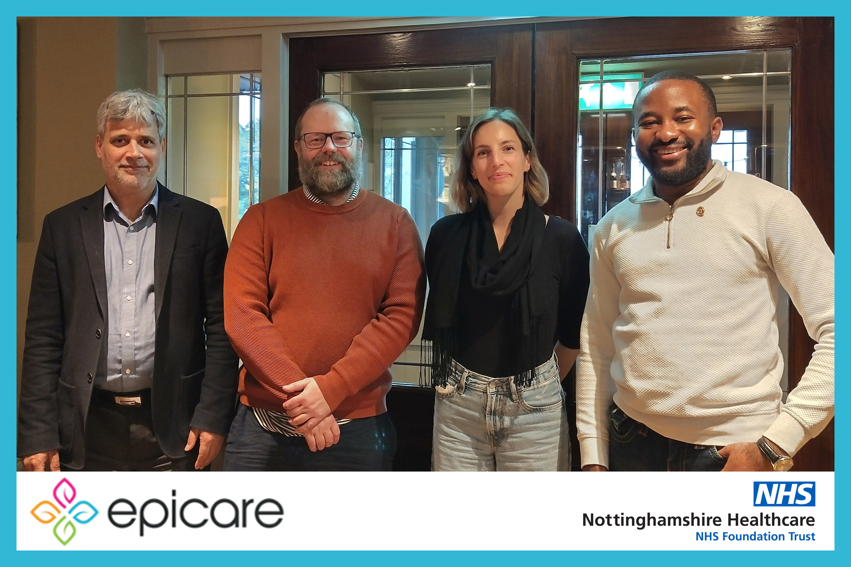 Photo credit (L-R):  Dr Zia Katshu – Clinical Associate Professor and Consultant Psychiatrist. Michael Naylor-Eade – Senior Information Analyst. Melanie Lafanechere – Programme Manager for EPICare. Clement Chinaza Owuamalam - Senior Information Analyst.