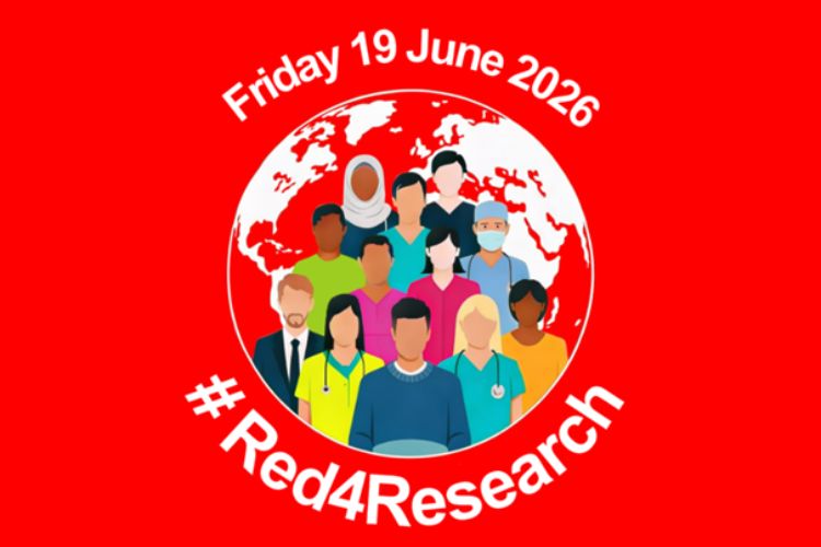 Text reads Friday 19 June 2026 #Red4Research on a red background